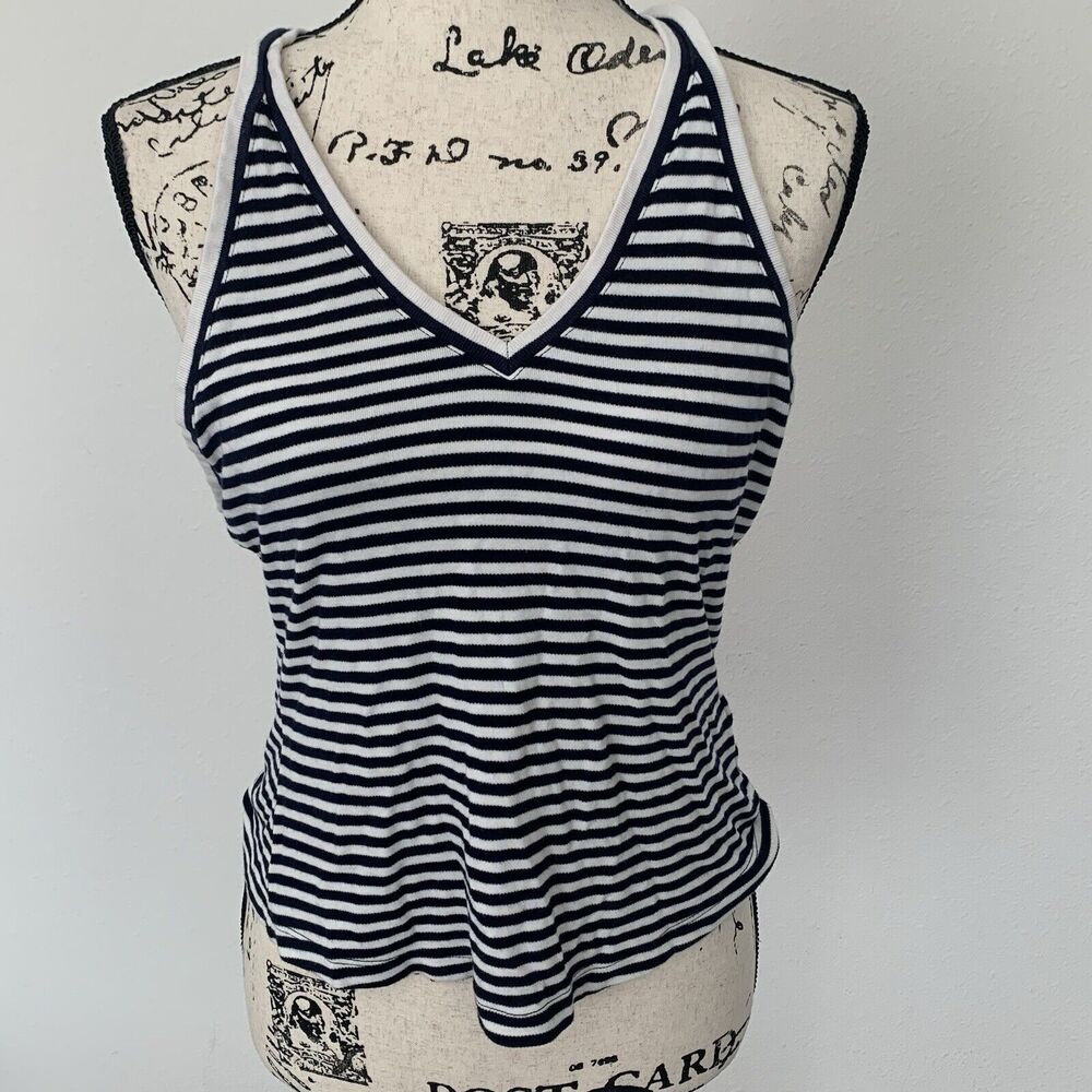 Maeve Anthropology  Racerback Blue And White Striped Tank Top Size M
